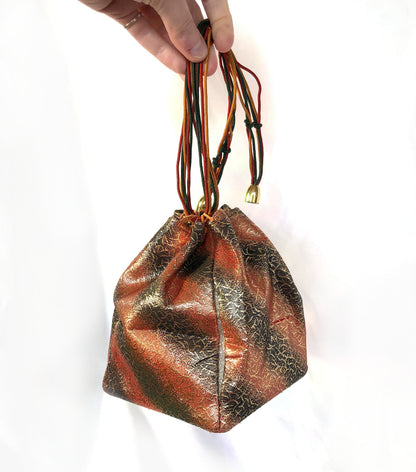 Elegant Japanese drawstring bag kinchaku - red, black, and golden