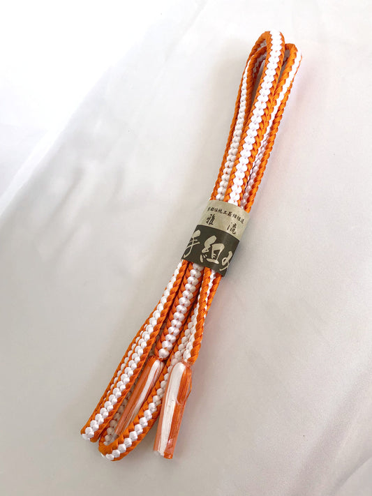 Vivid silk obijime - thin belt with tassels - orange and white