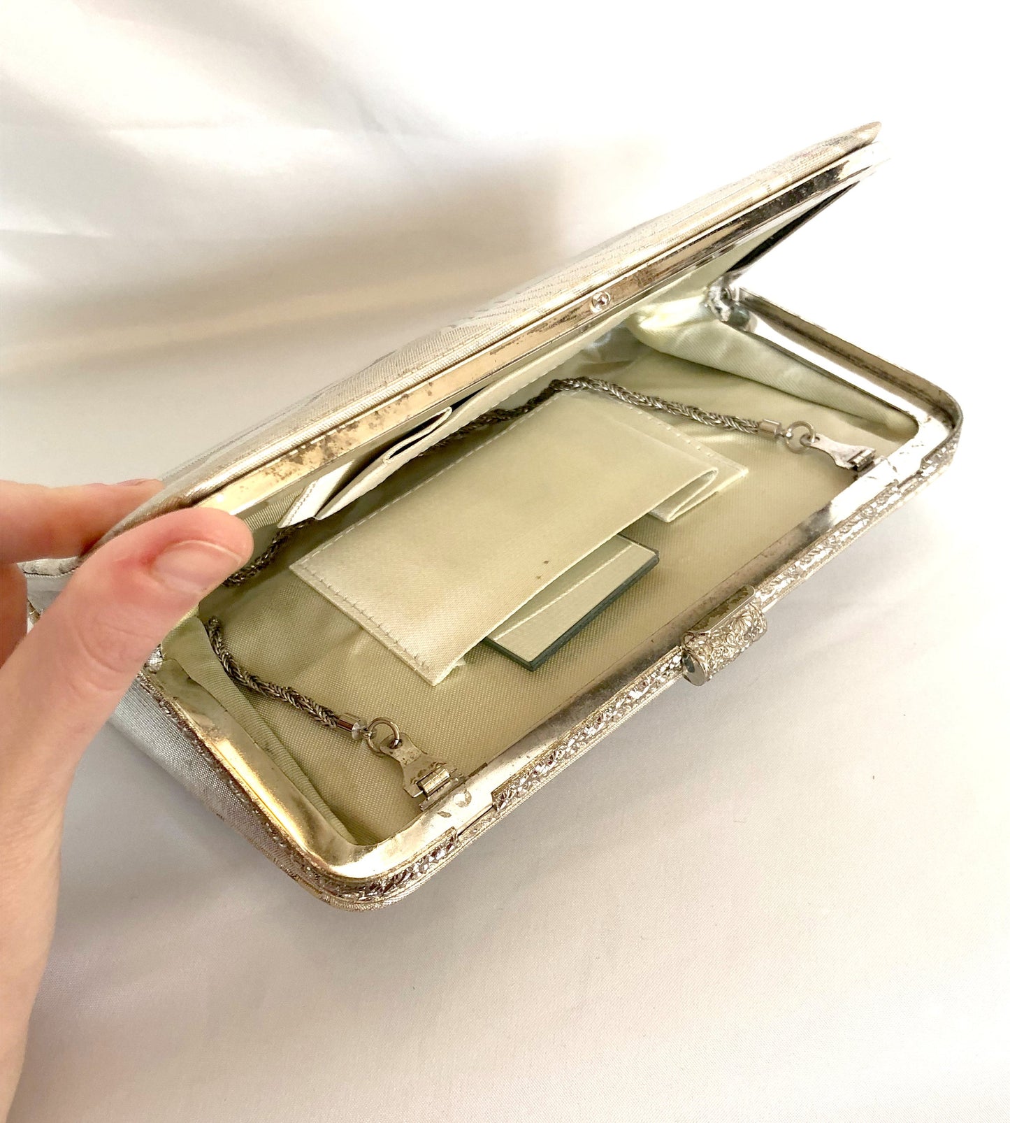 Vintage kimono handbag - two-way silver with bold geometric pattern