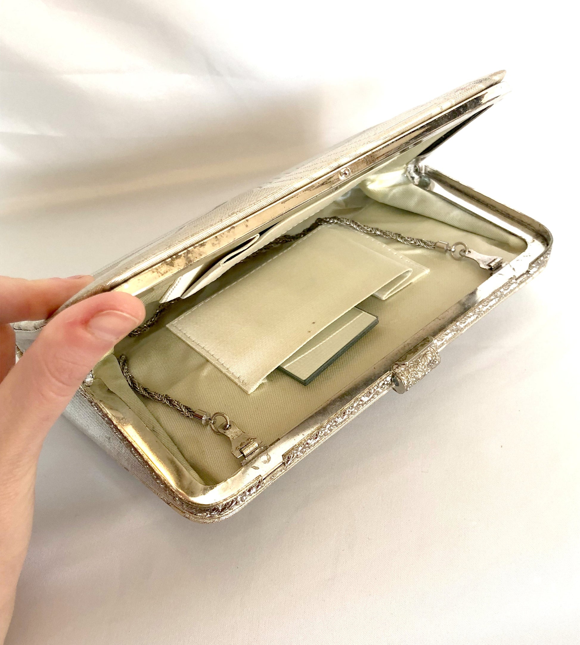 Vintage kimono handbag - two-way silver with bold geometric pattern