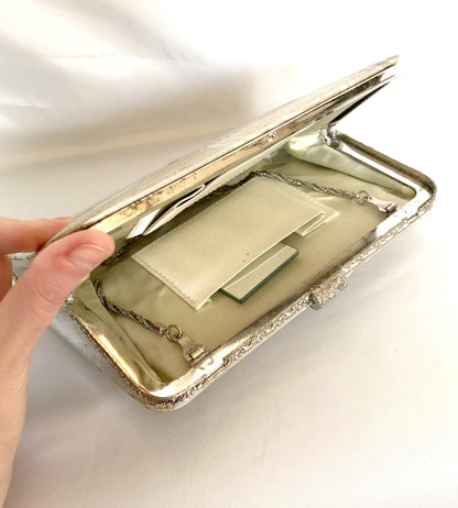Vintage kimono handbag - two-way silver with bold geometric pattern