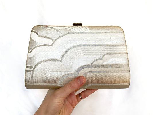 Vintage kimono handbag - two-way silver with bold geometric pattern