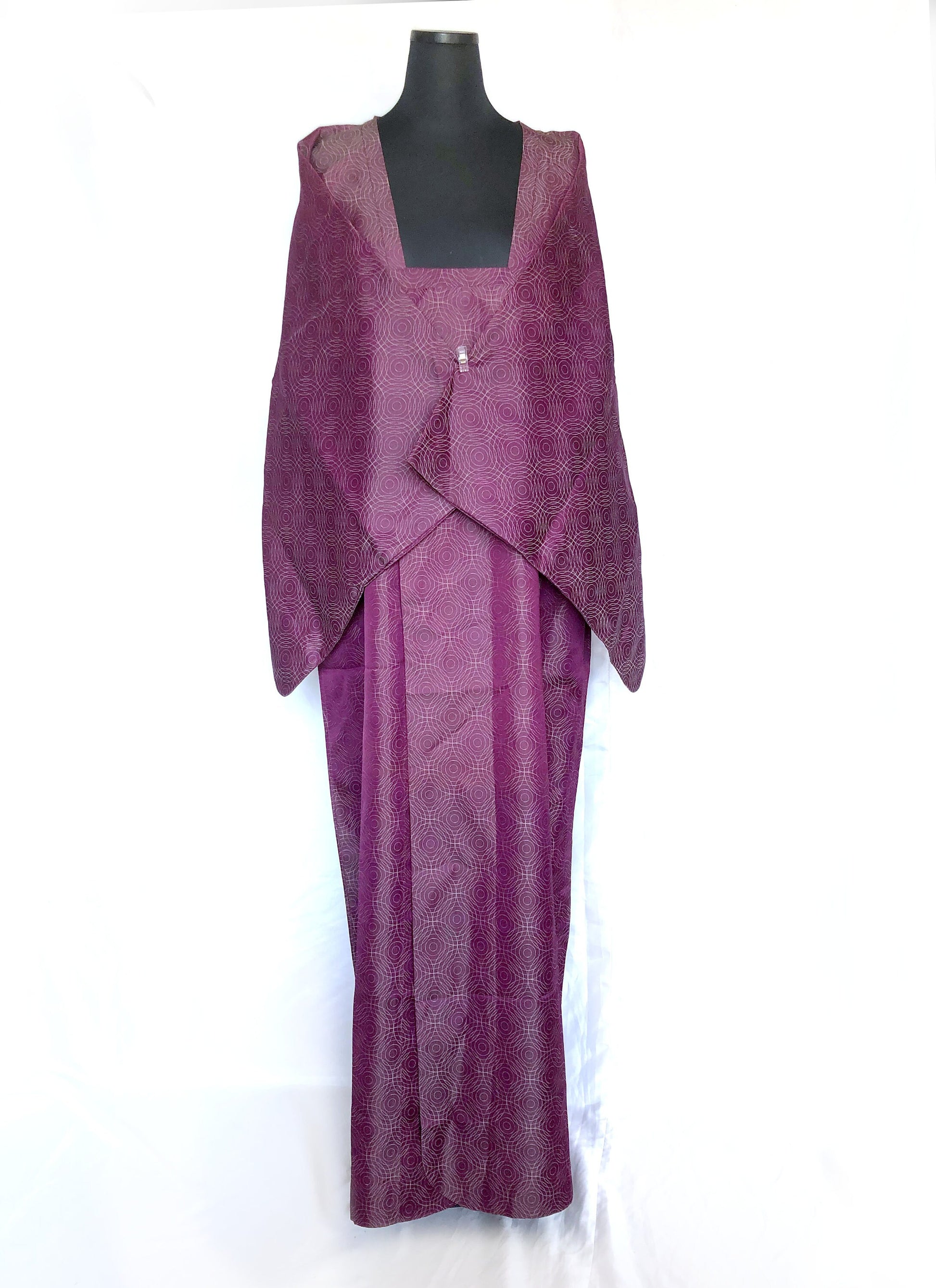 Traditional Japanese kimono long coat michiyuki - vivid purple with water ripples pattern