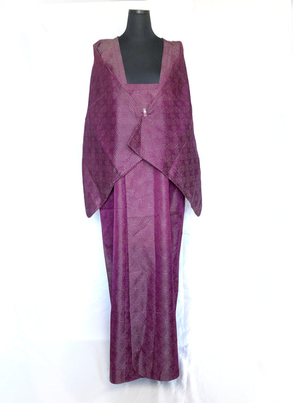 Traditional Japanese kimono long coat michiyuki - vivid purple with water ripples pattern