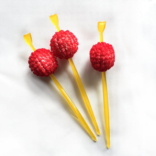 Vintage Japanese hair accessory - yellow and red hairpins (set of 3)