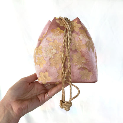Cute Japanese drawstring bag kinchaku - sakura flowers