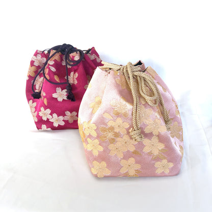 Cute Japanese drawstring bag kinchaku - sakura flowers