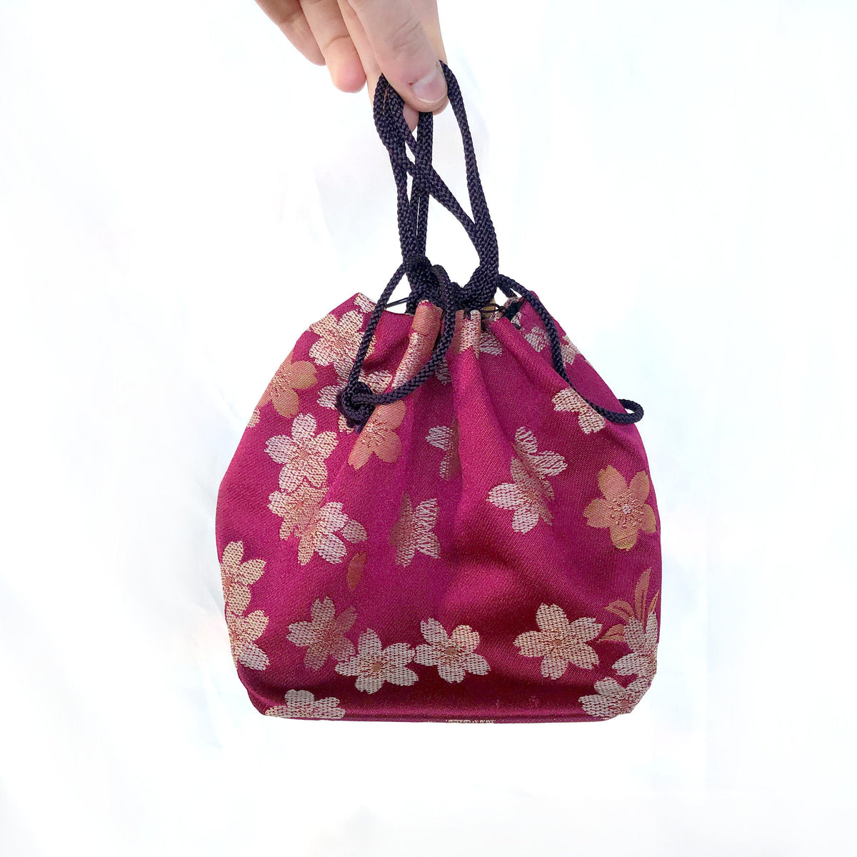 Cute Japanese drawstring bag kinchaku - sakura flowers