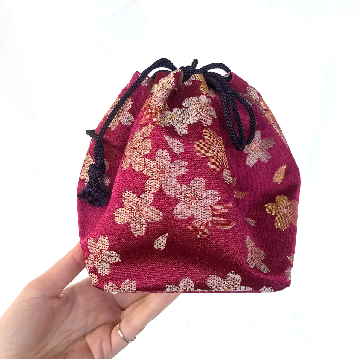 Cute Japanese drawstring bag kinchaku - sakura flowers