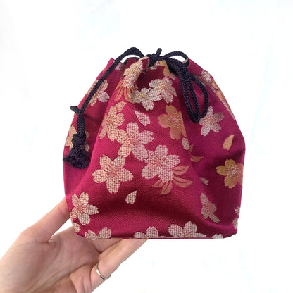Cute Japanese drawstring bag kinchaku - sakura flowers