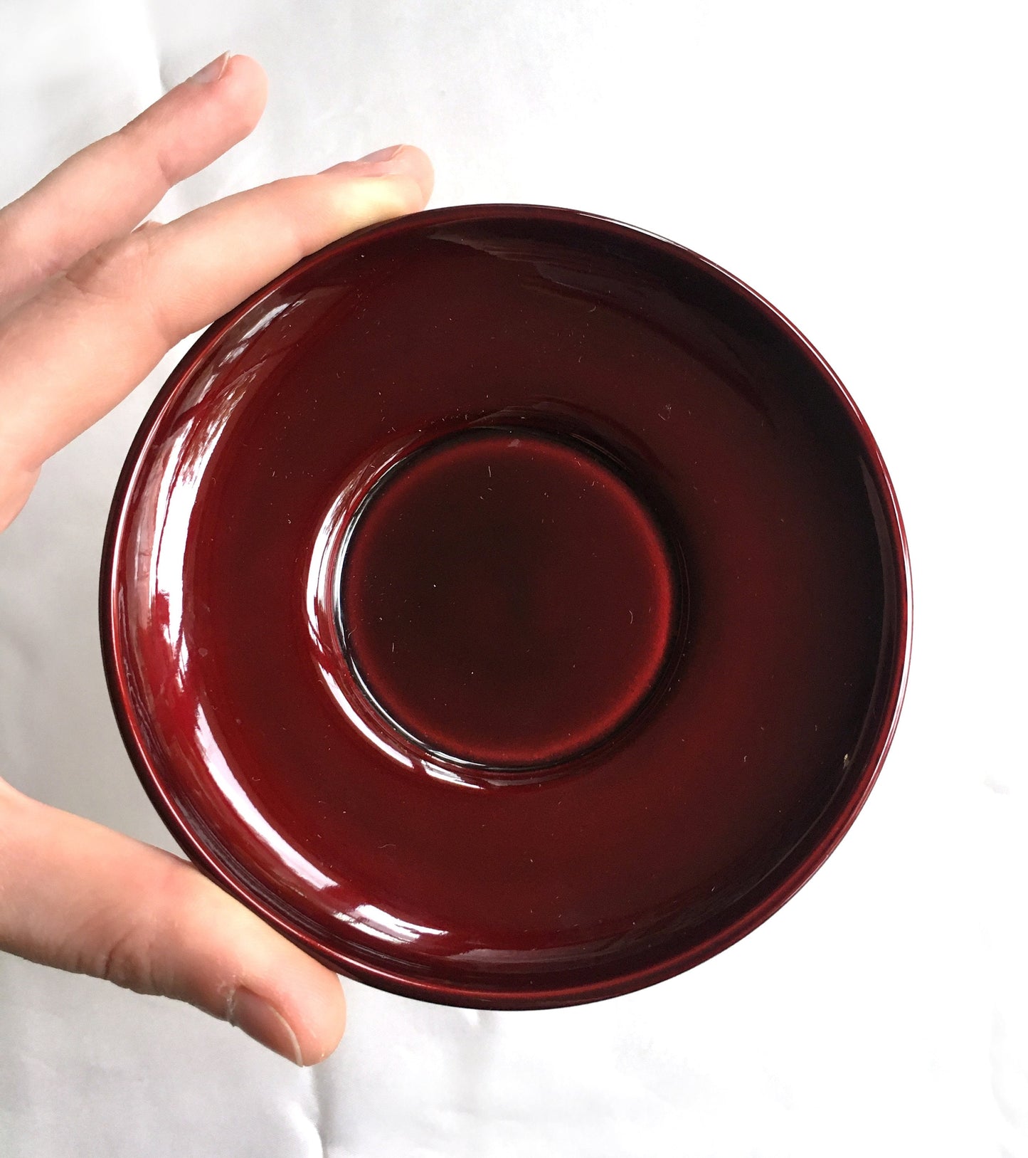 Small Japanese wooden plates - wooden with semi transparent red lacquer varnish (set of 5)