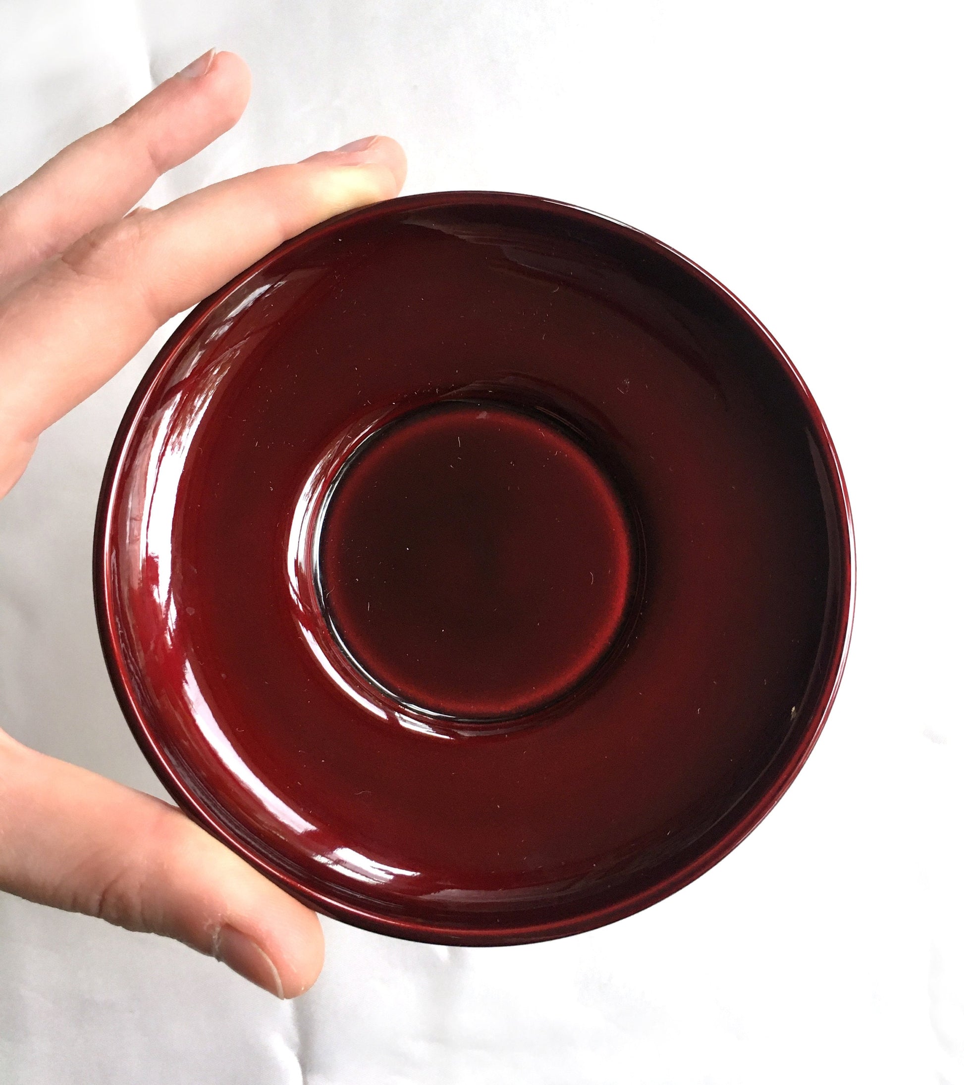 Small Japanese wooden plates - wooden with semi transparent red lacquer varnish (set of 5)