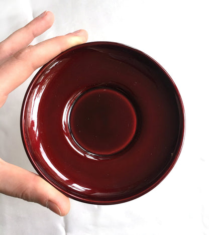 Small Japanese wooden plates - wooden with semi transparent red lacquer varnish (set of 5)
