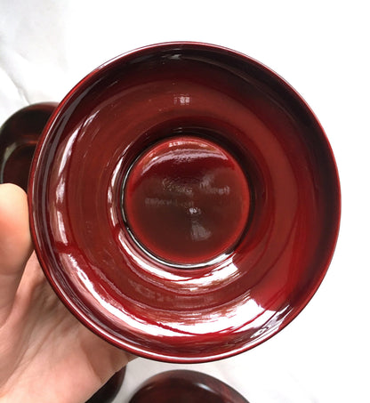 Small Japanese wooden plates - wooden with semi transparent red lacquer varnish (set of 5)