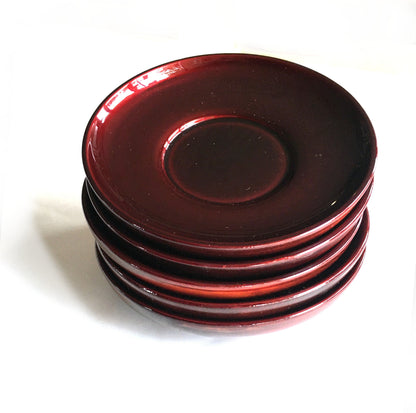 Small Japanese wooden plates - wooden with semi transparent red lacquer varnish (set of 5)