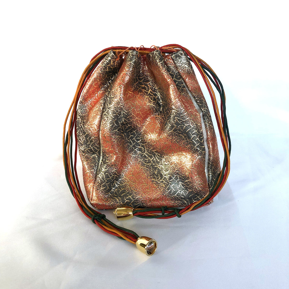 Elegant Japanese drawstring bag kinchaku - red, black, and golden