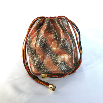 Elegant Japanese drawstring bag kinchaku - red, black, and golden