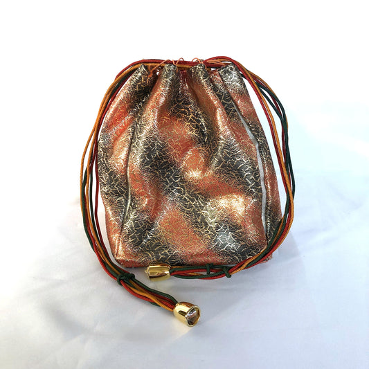 Elegant Japanese drawstring bag kinchaku - red, black, and golden