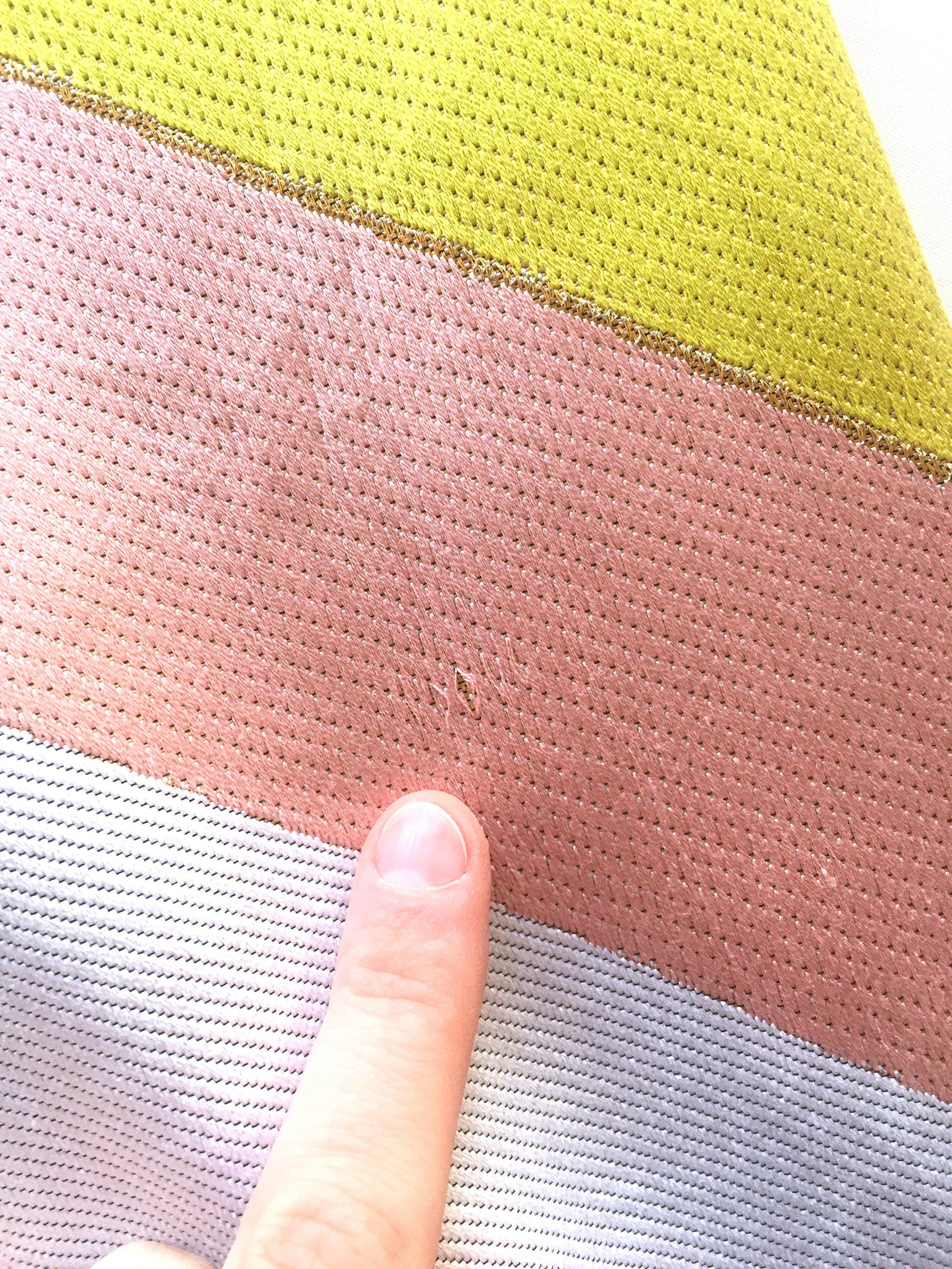 Unique fukuro obi - dancing obi - pastel pink, greenish yellow, and white stripes