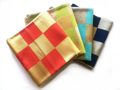 Unique fukuro obi - dancing obi - light blue, golden, and silver checkers