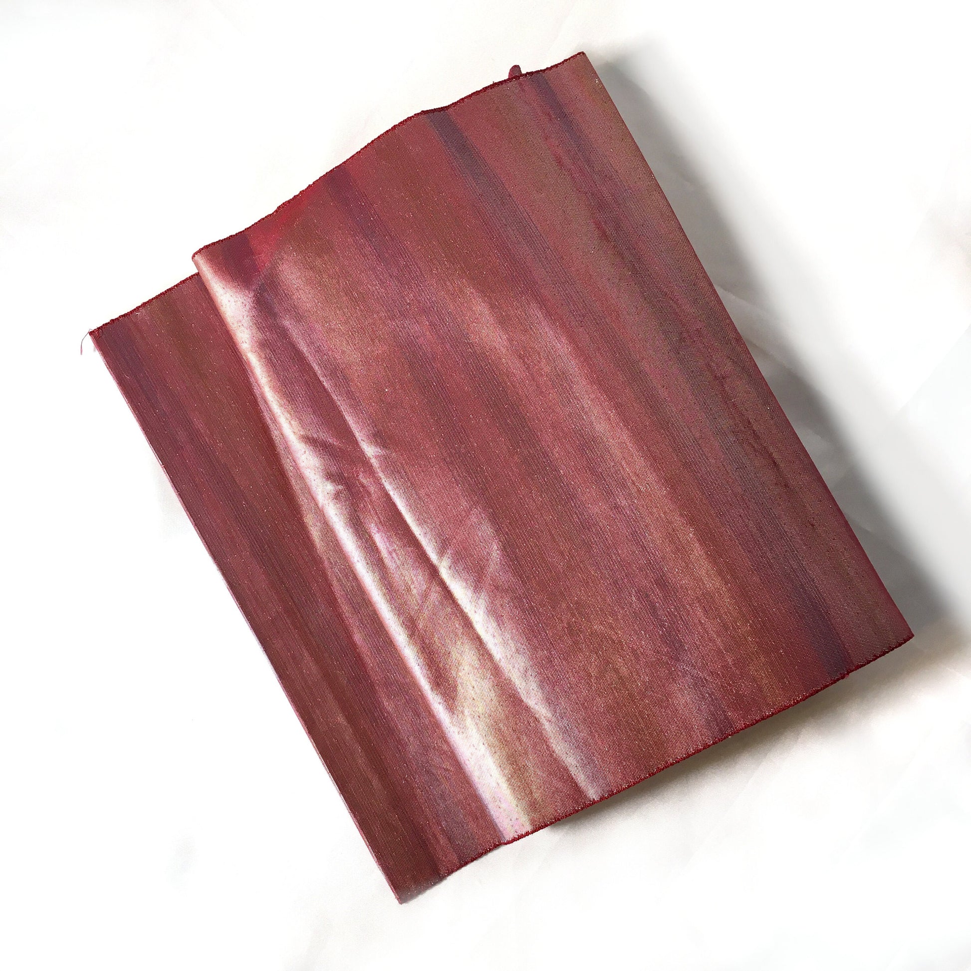 Simple Nagoya obi - metallic wine red with subtle purple and yellow stripes