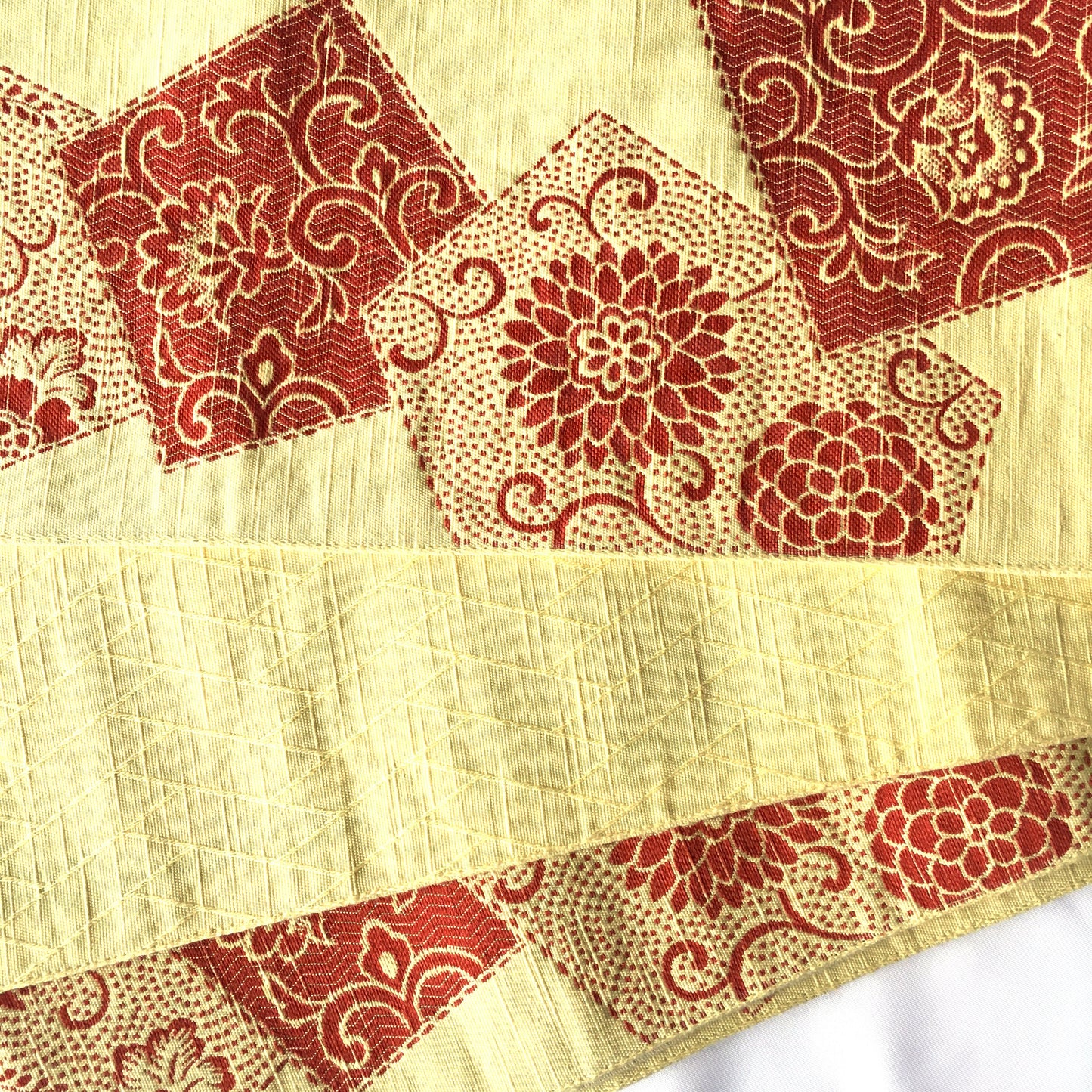 Reversible Japanese hanhaba obi - banana yellow with orange floral patches