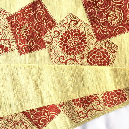 Reversible Japanese hanhaba obi - banana yellow with orange floral patches