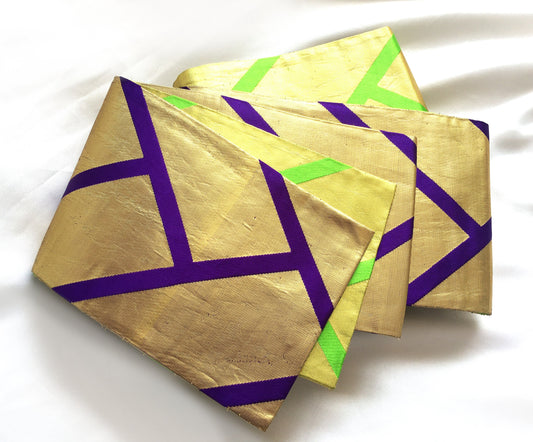 Bold reversible Japanese hanhaba obi - golden, purple, and green basket weave - obi for dancing