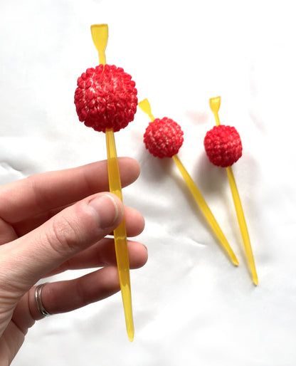 Vintage Japanese hair accessory - yellow and red hairpins (set of 3)