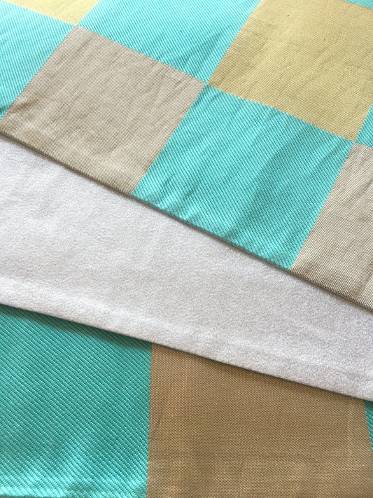 Unique fukuro obi - dancing obi - light blue, golden, and silver checkers