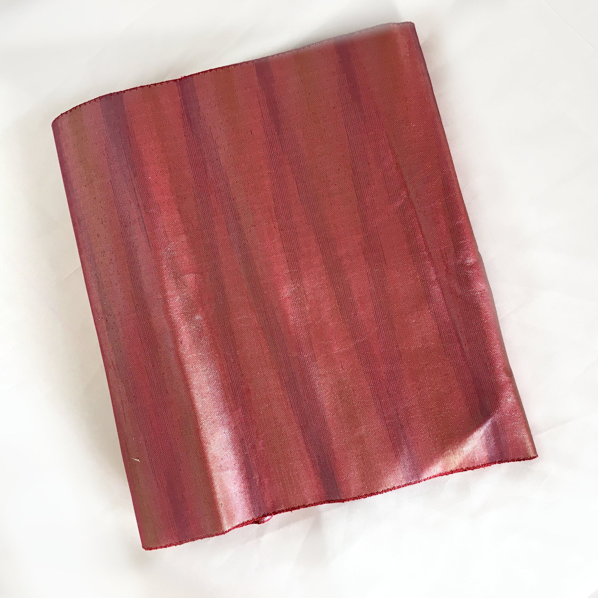 Simple Nagoya obi - metallic wine red with subtle purple and yellow stripes