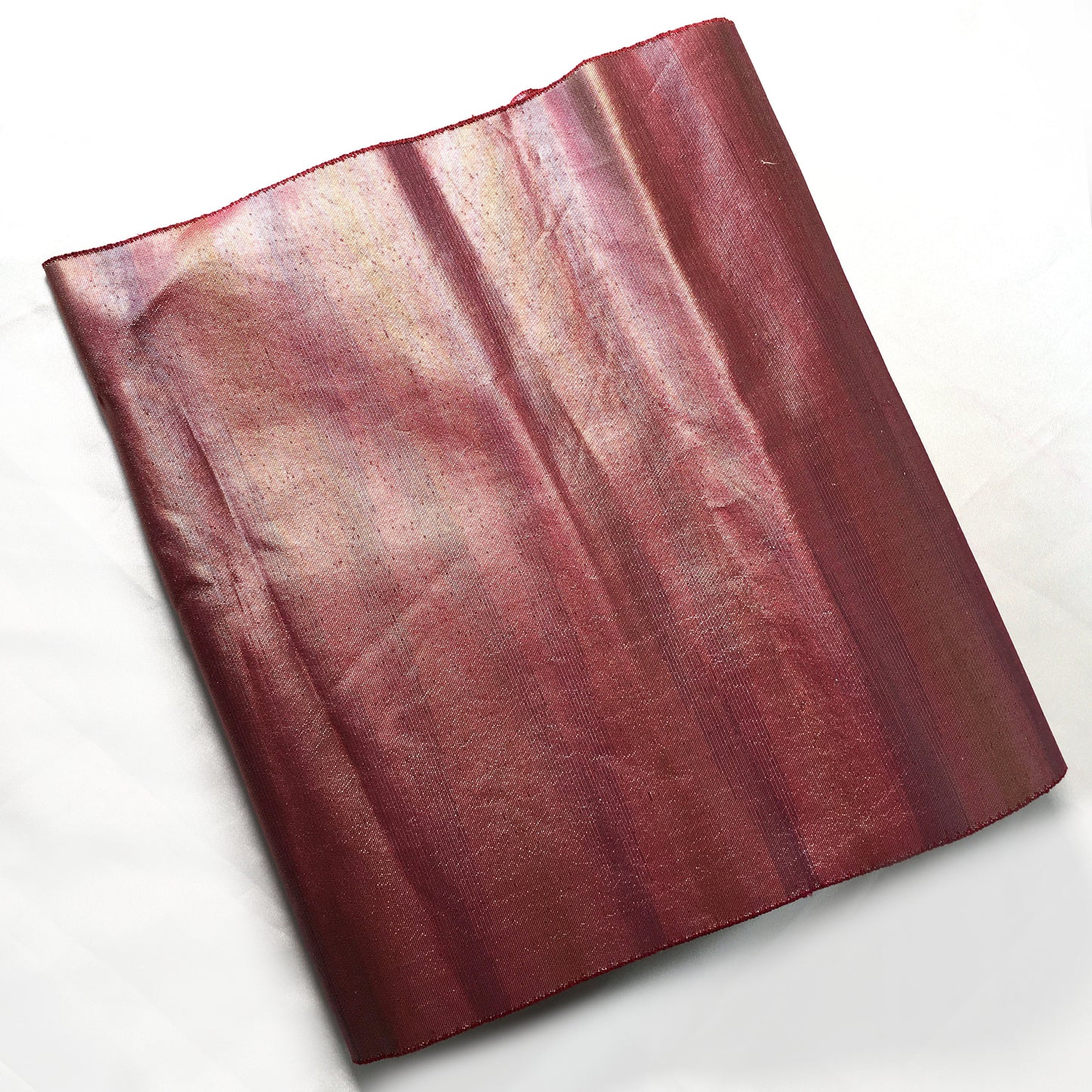 Simple Nagoya obi - metallic wine red with subtle purple and yellow stripes