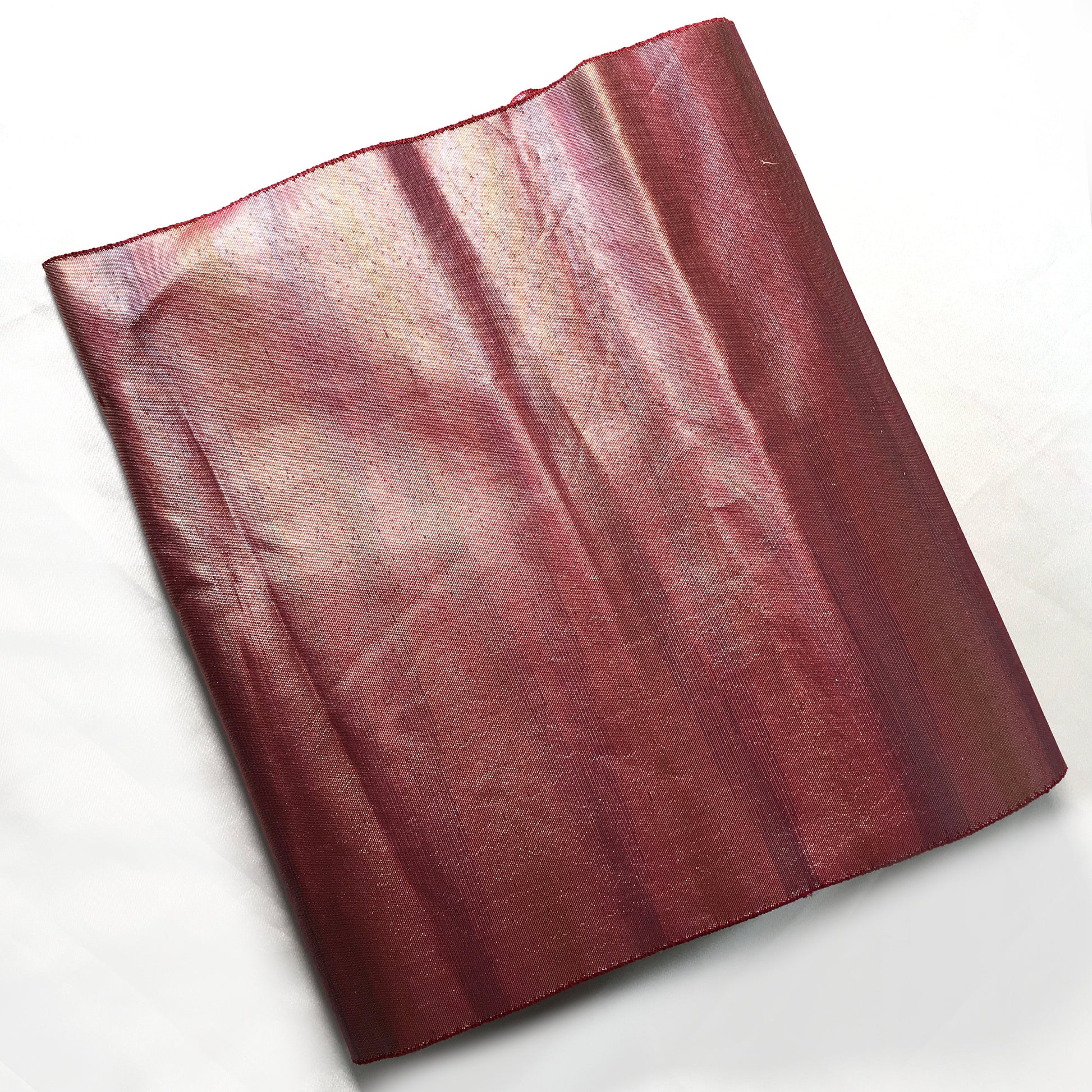 Simple Nagoya obi - metallic wine red with subtle purple and yellow stripes