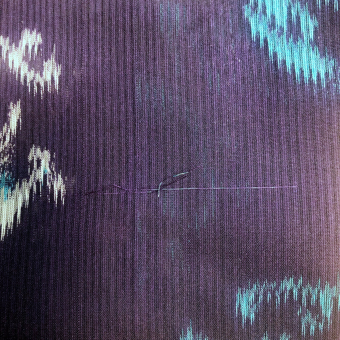 Vintage Japanese summer kimono - woven silk meisen - dark purple with white and turquoise circular waves pattern