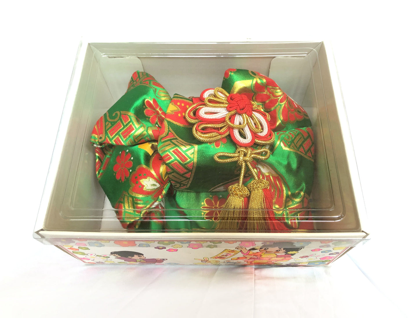 Instant vintage obi for children - festive ribbon tie in gold, red, and bright green