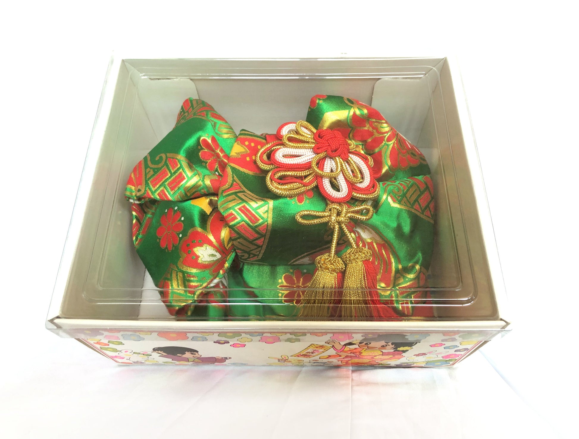 Instant vintage obi for children - festive ribbon tie in gold, red, and bright green