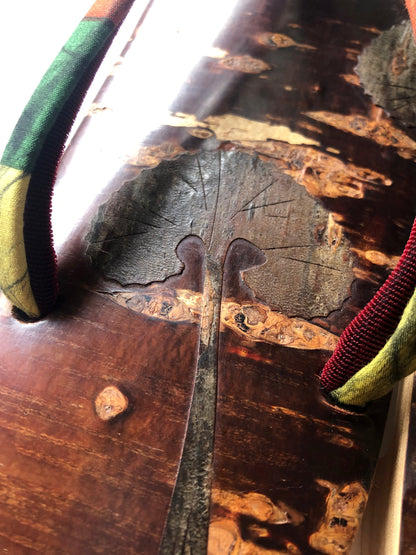 Unique vintage Japanese geta - sakura bark with fuki plant motif