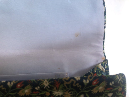 Elegant Japanese pouch bag - deep blue jacquard with colorful florals and phoenixes motifs
