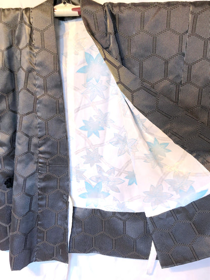 Vintage Japanese kimono coat - black and white short jacket dochugi
