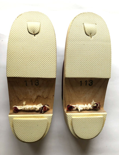 Unique vintage Japanese geta - sakura bark with fuki plant motif
