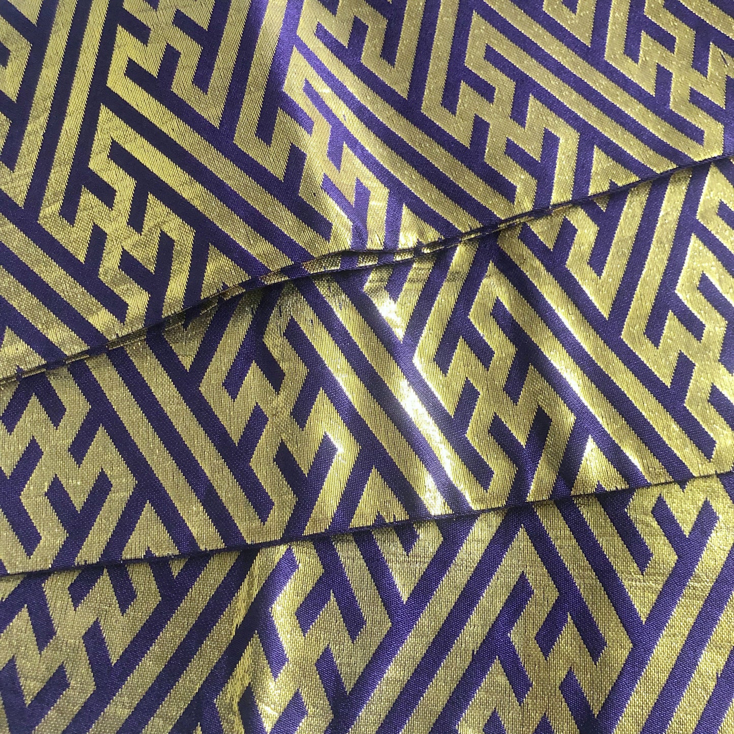 Festive Japanese hanhaba obi - purple and golden geometric sun pattern - obi for dancing