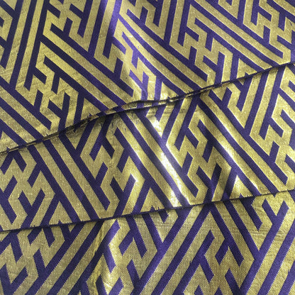 Festive Japanese hanhaba obi - purple and golden geometric sun pattern - obi for dancing