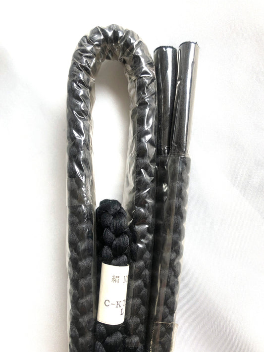 Silk obijime - thin belt with tassels - plain black