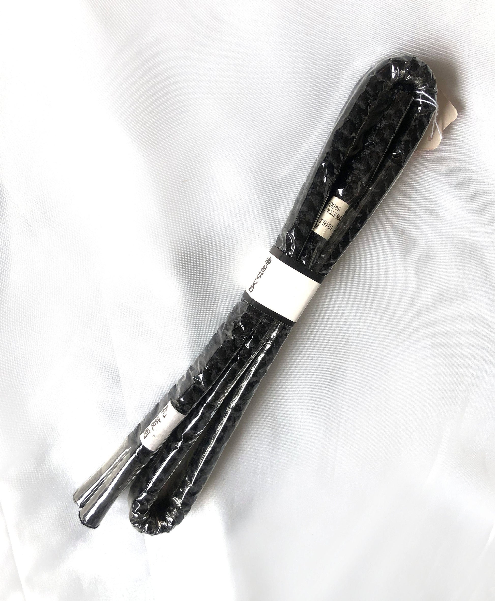 Silk obijime - thin belt with tassels - plain black