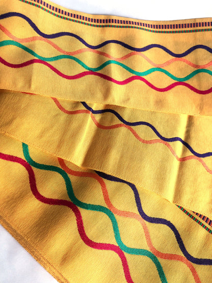 Playful Japanese hanhaba obi - yellow with colorful ribbon pattern