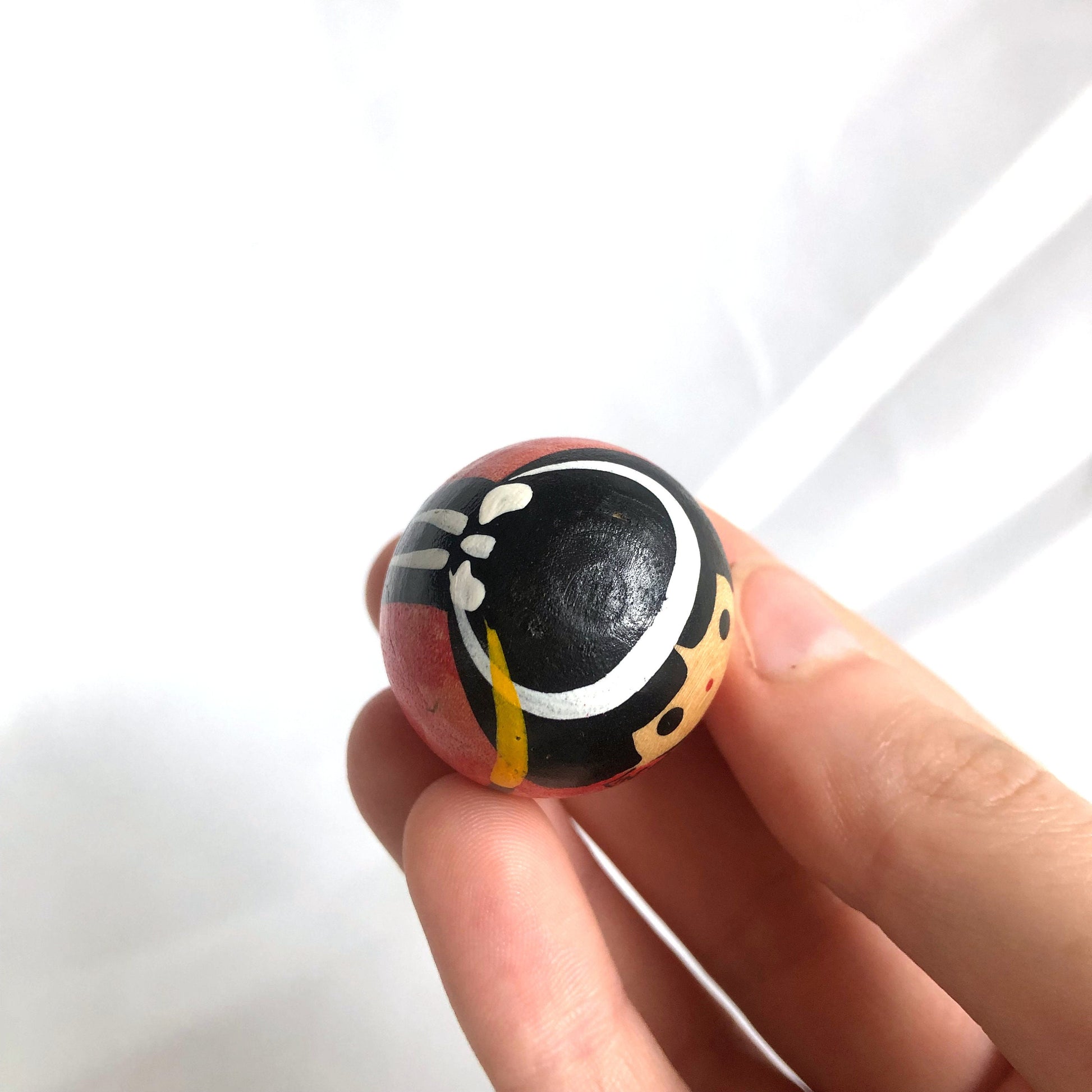 Miniature wooden kokeshi doll - naginata warrior