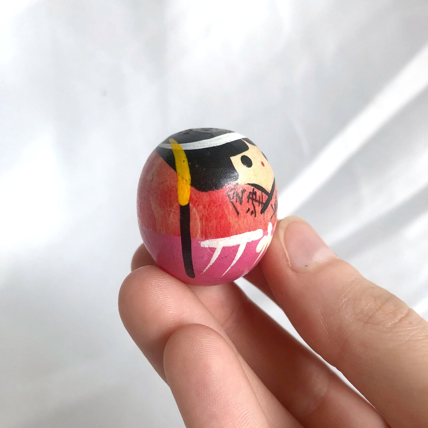 Miniature wooden kokeshi doll - naginata warrior