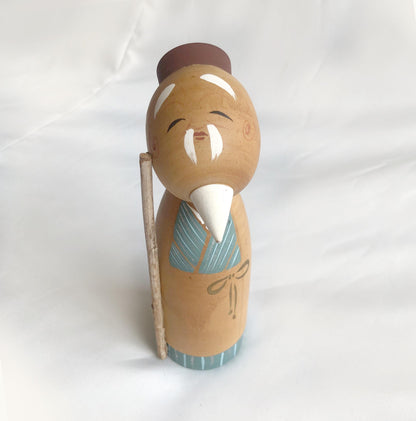 Simple wooden kokeshi doll - Tokugawa Mitsukuni from Mito Komon drama