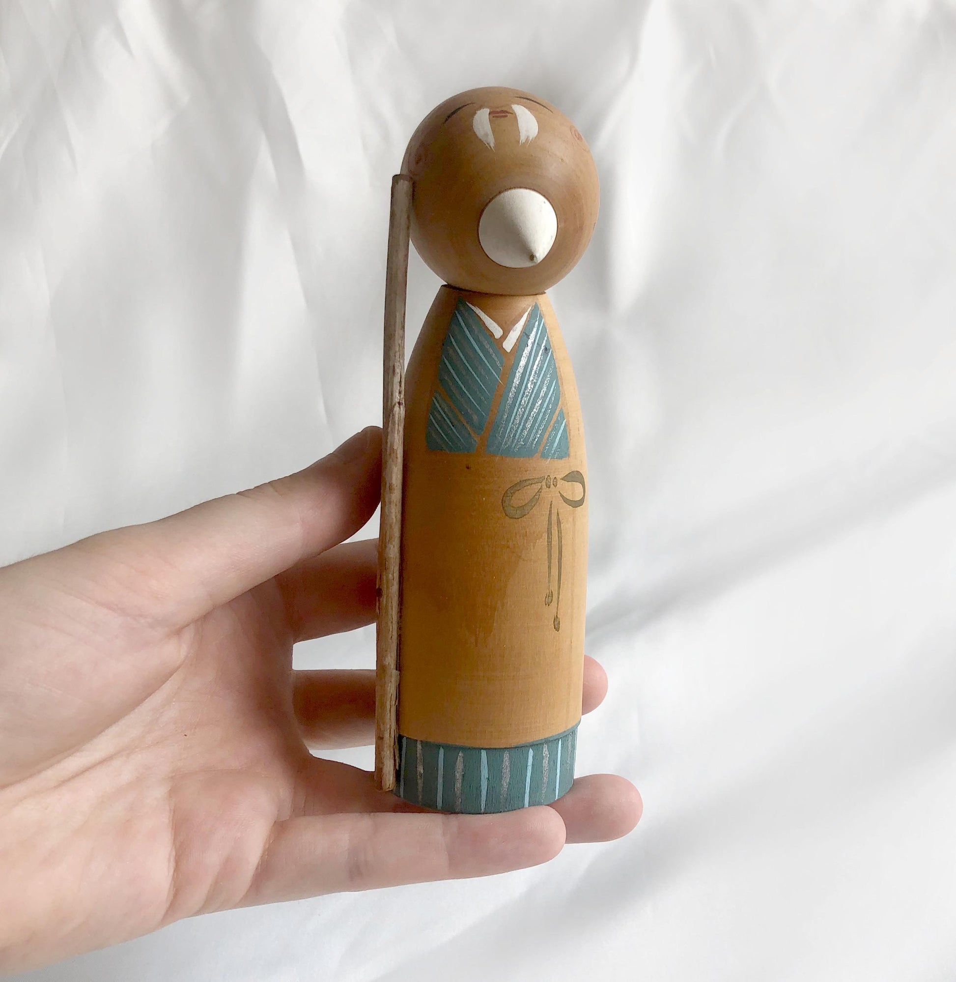 Simple wooden kokeshi doll - Tokugawa Mitsukuni from Mito Komon drama