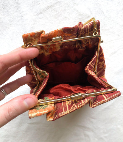Vintage kimono handbag - copper and gold clasp pouch with butterfly motif
